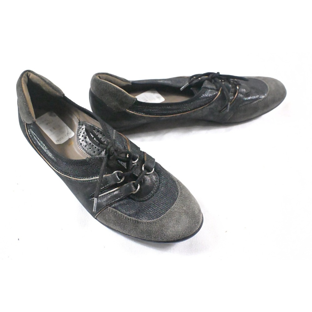 Sesto Meucci Pewter Metallic Suede Oxford Comfort Flats Lace Up Italy Sz 7.5 AA - Picture 7 of 11